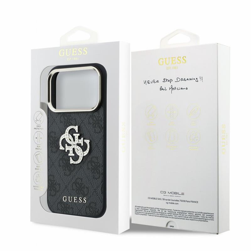Guess PU 4G Strass Metal Logo kryt iPhone 18 Pro Max čierny 