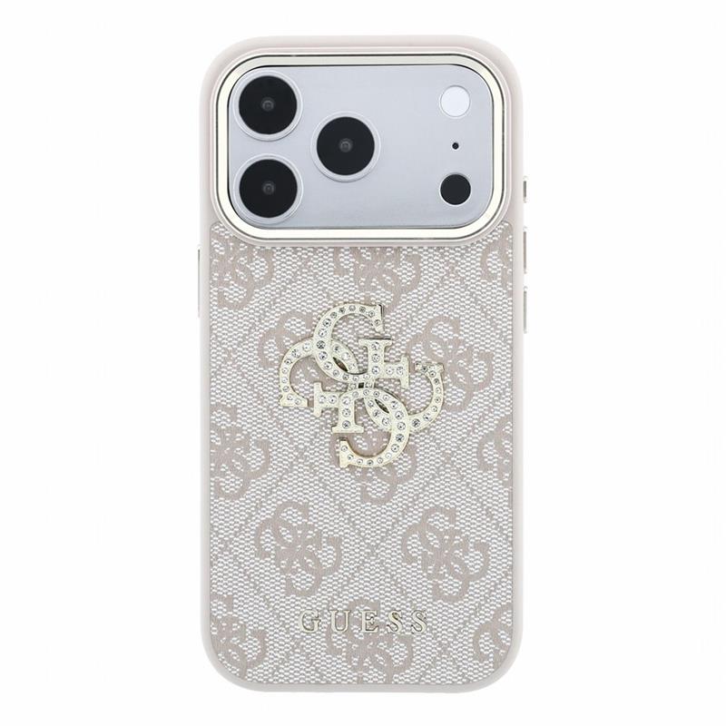 Guess PU 4G Strass Metal Logo kryt iPhone 18 Pro ružový 