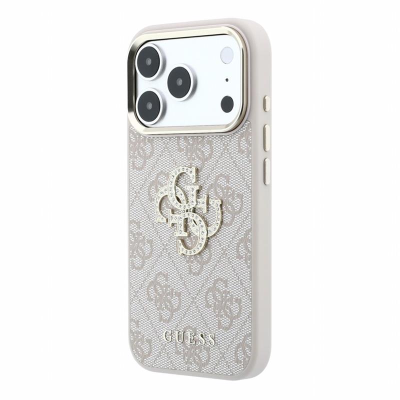 Guess PU 4G Strass Metal Logo kryt iPhone 18 Pro Max ružový 