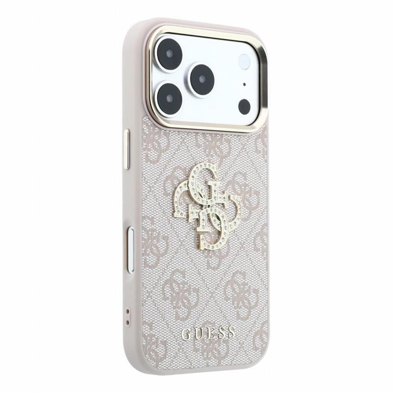 Guess PU 4G Strass Metal Logo kryt iPhone 18 Pro Max ružový 