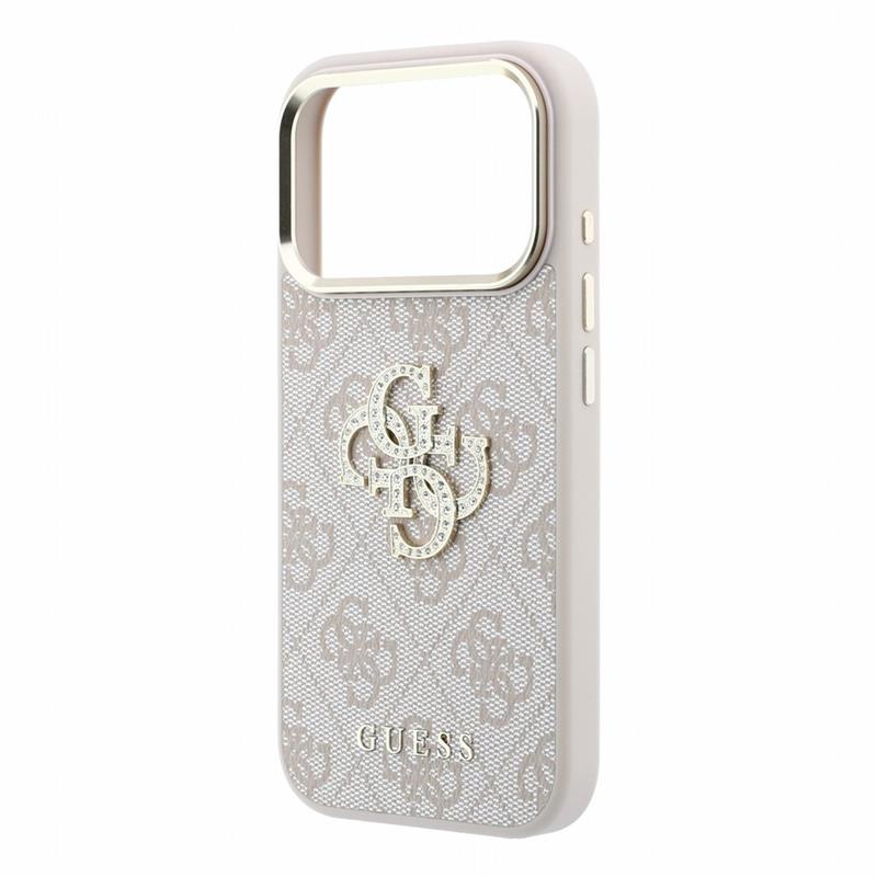 Guess PU 4G Strass Metal Logo kryt iPhone 18 Pro Max ružový 