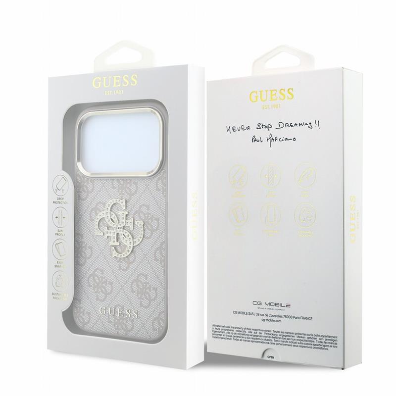 Guess PU 4G Strass Metal Logo kryt iPhone 18 Pro Max ružový 