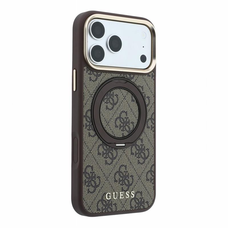 Guess PU 4G Ring Stand MagSafe kryt iPhone 18 Pro Max hnedý 