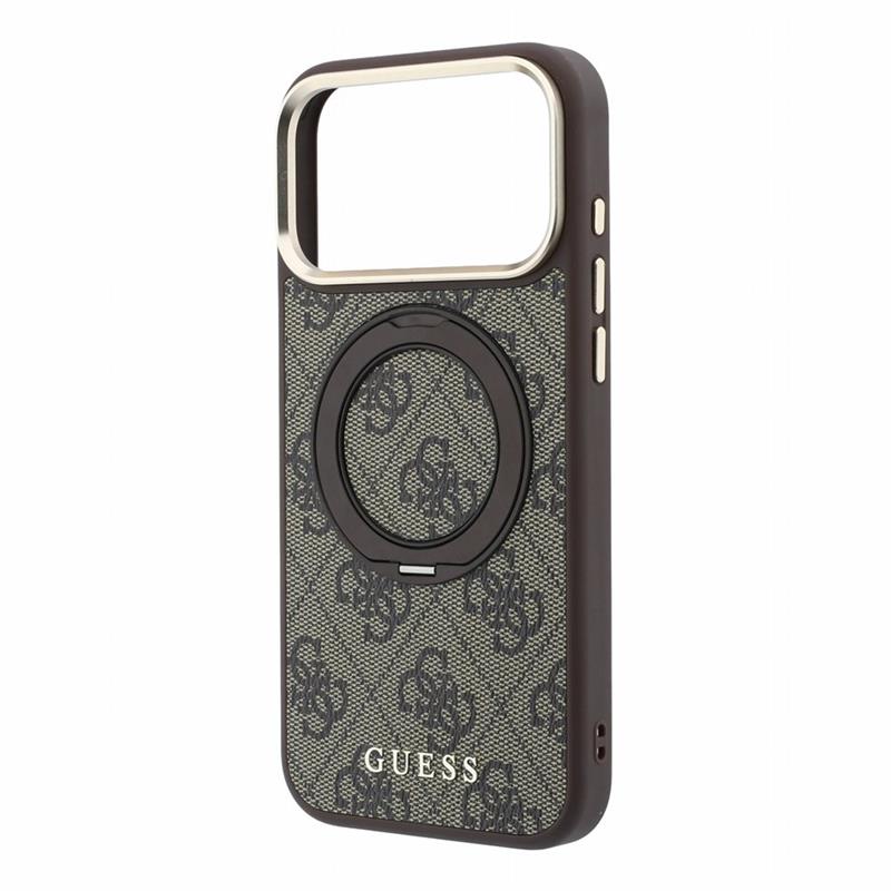 Guess PU 4G Ring Stand MagSafe kryt iPhone 18 Pro Max hnedý 