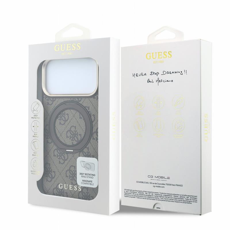 Guess PU 4G Ring Stand MagSafe kryt iPhone 18 Pro Max hnedý 