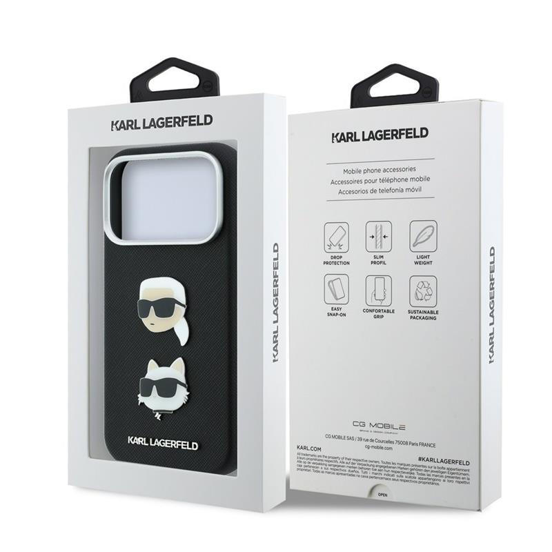 Karl Lagerfeld PU Semi Wrap Saffiano K&CH Heads kryt iPhone 18 Pro Max čierny 