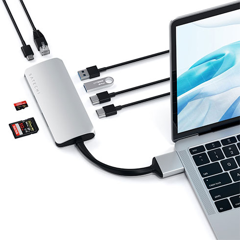 Satechi USB-C Dual Multimedia adapter - Silver Aluminium 