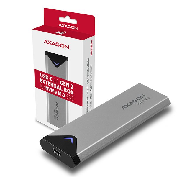 AXAGON EEM2-UG2, USB-C 3.2 Gen 2 - M.2 NVMe SSD kovový box, dĺžka 42 až 80 mm 