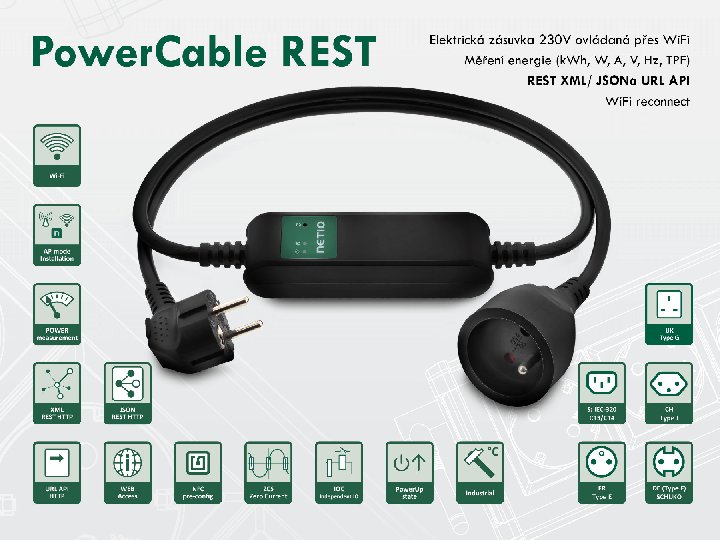 NETIO PowerCable REST 101E   Smart WiFi zásuvka 230V/16A  (zásuvka FR, PL, CZ, SK) 