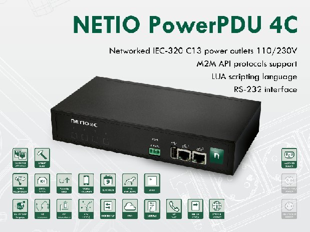 NETIO PowerPDU 4C EU 4xIEC320 C13, měření el.hodnot, 2xLAN, seriál, SCZ, IOC, API, IP Watchdog, LUA 