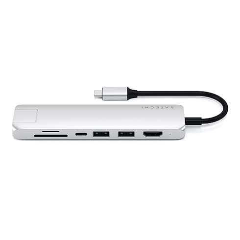 Satechi USB-C Slim Multiport adaptér with Ethernet - Silver Aluminium