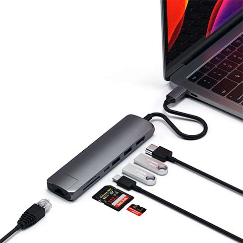 Satechi USB-C Slim Multiport adaptér with Ethernet - Space Gray Aluminium 