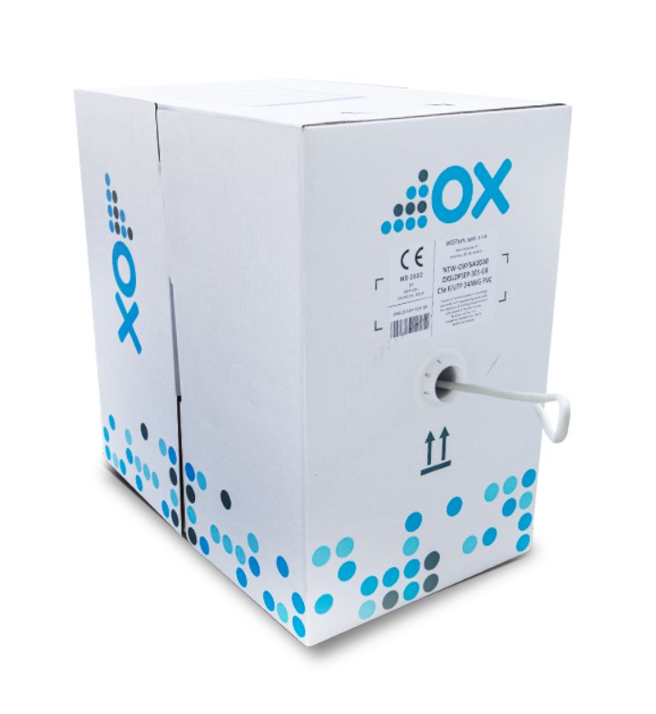 OXnet kábel FTP, Cat5E, drôt, PVC, Eca, box 100m - šedá 