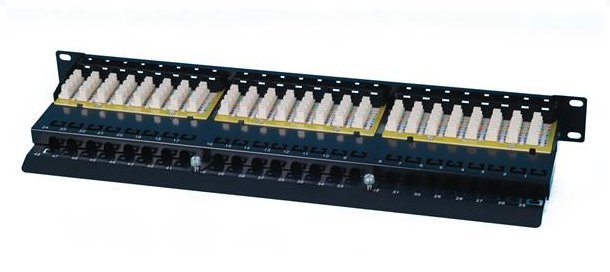 OXnet 19" patch panel 48port Cat5E, UTP, blok UNI 110, vyväz. lišta, 1U, čierny 