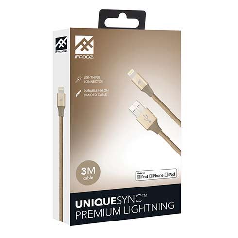 iFrogz kábel UniqueSync Premium USB to Lightning 3m - Gold