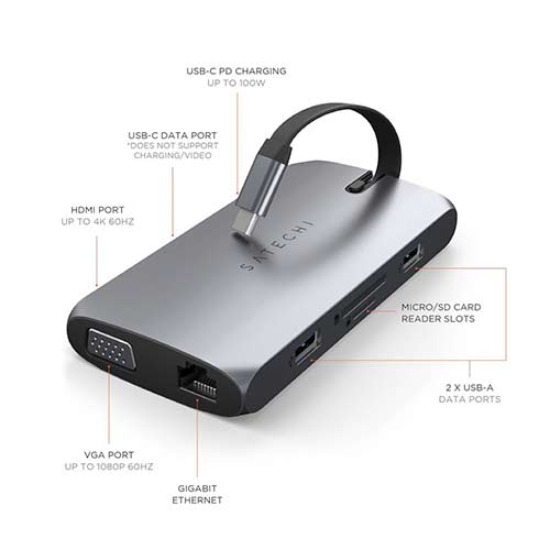 Satechi USB-C On-The-Go Multiport adaptér 4K 60hz - Space Gray Aluminium 