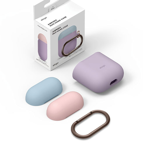 Elago Airpods Silicone Duo Hang Case - Lavender/Pink, Pastel Blue 