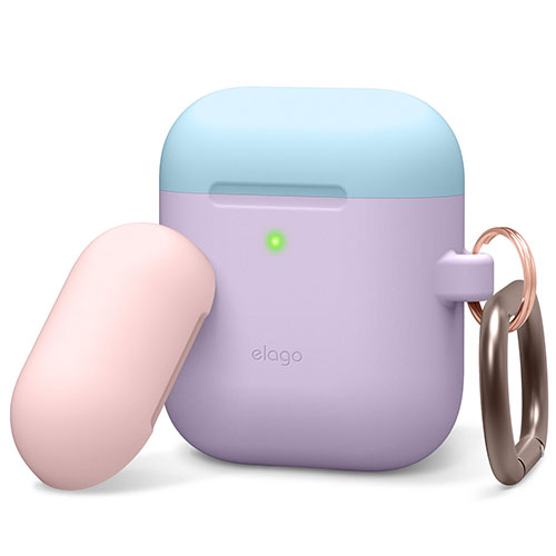 Elago Airpods Silicone Duo Hang Case - Lavender/Pink, Pastel Blue 