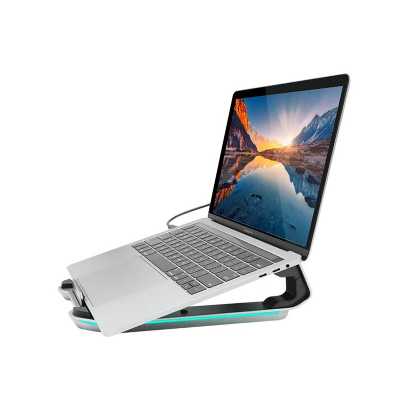 Macally stojan Laptop Riser with 4-Port USB 3.0 and RGB Lighting  - Silver Aluminium 