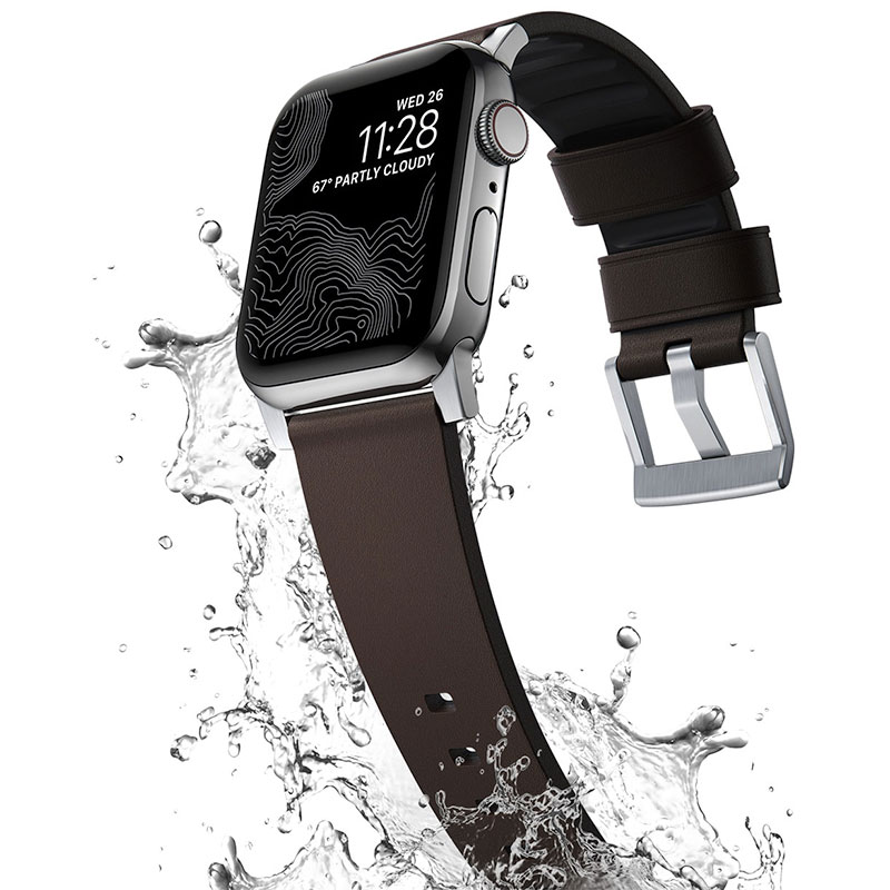 Nomad kožený remienok pre Apple Watch 44-49mm - Active Pro Brown/Silver Hardware 