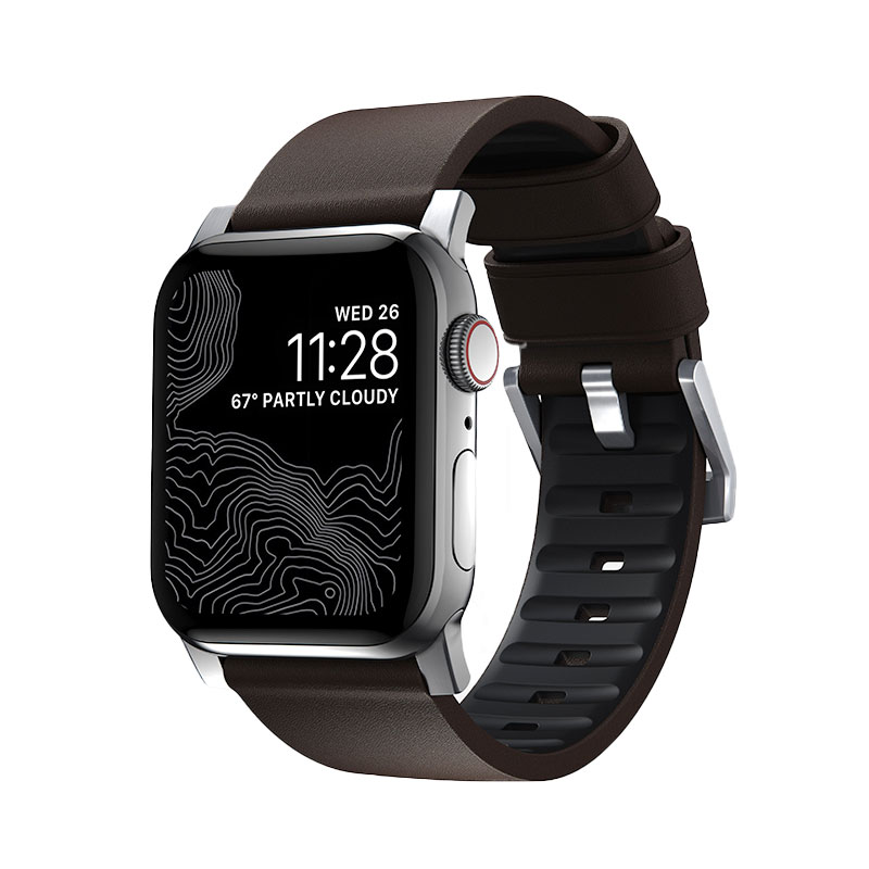 Nomad kožený remienok pre Apple Watch 44-49mm - Active Pro Brown/Silver Hardware 