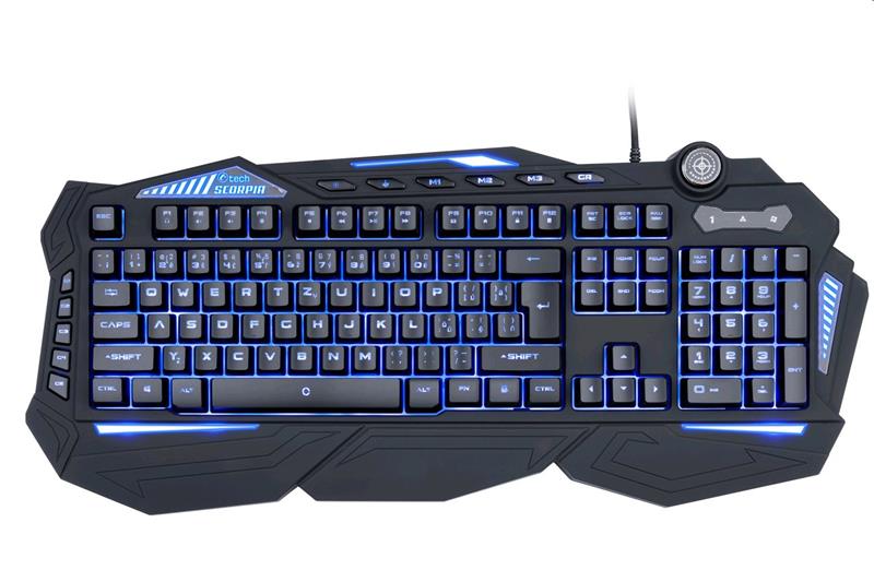 Herná klávesnica C-TECH Scorpia V2 (GKB-119), pre gaming, CZ/SK, 7 farebné podsvietenie, programovateľné, čierna, USB 