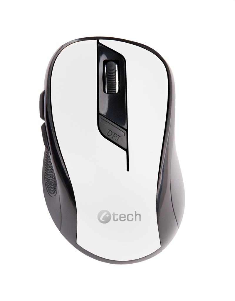 Myš C-TECH WLM-02,  čiernobiela,  bezdrôtová,  1600DPI,  6 tlačidiel,  USB nano prijímač 