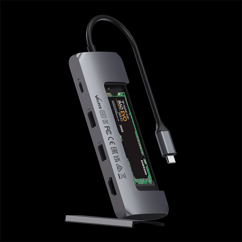 Satechi USB-C Hybrid Multiport adaptér with SSD enclosure - Black Aluminium 
