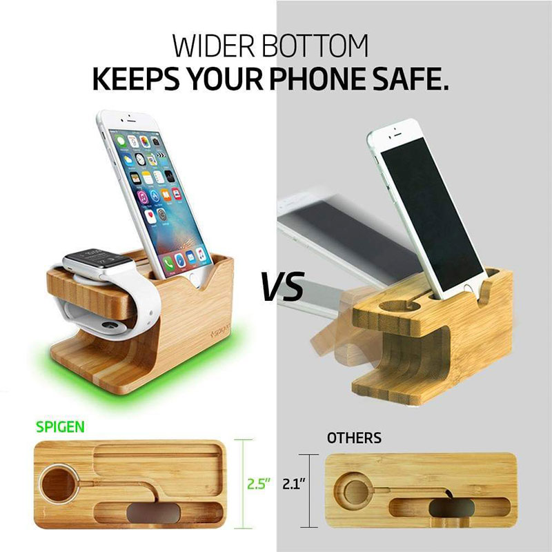 Spigen stojan S370 Apple Watch + Phone Wood Stand - Brown 