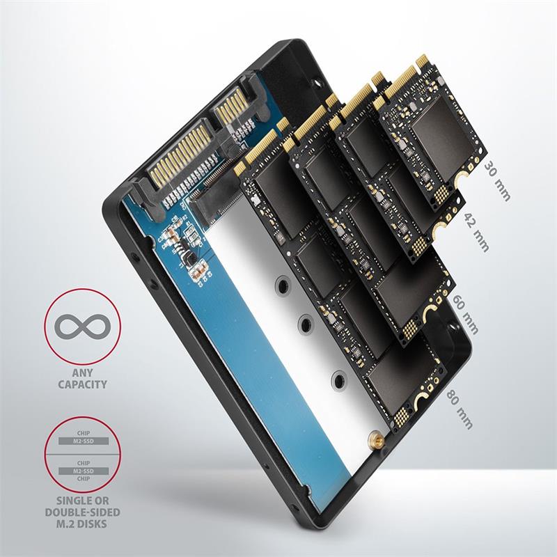 AXAGON RSS-M2B, SATA - M.2 SATA SSD, interný 2,5" ALU box, čierny 