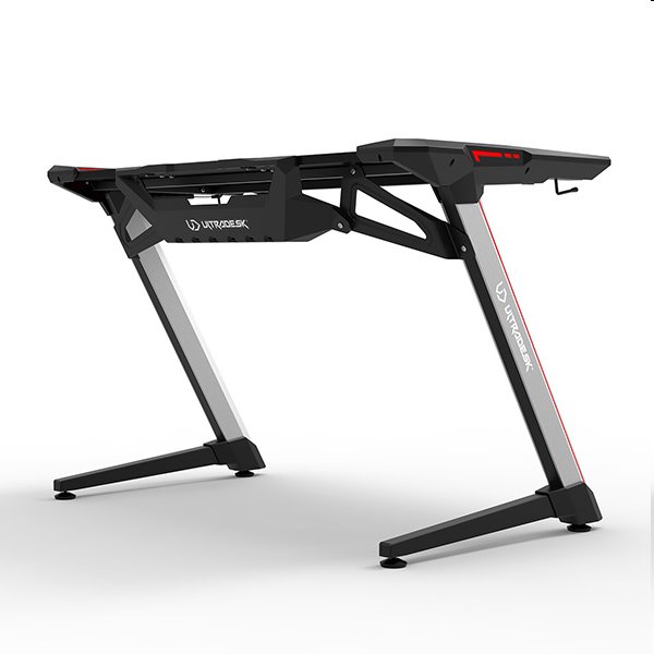 ULTRADESK Herný stôl RACER, 120X64 cm, 77 cm, RGB podsvietenie, so 4 XXL podložkami pod myš, s 2 hákmi pre slúchadlá 