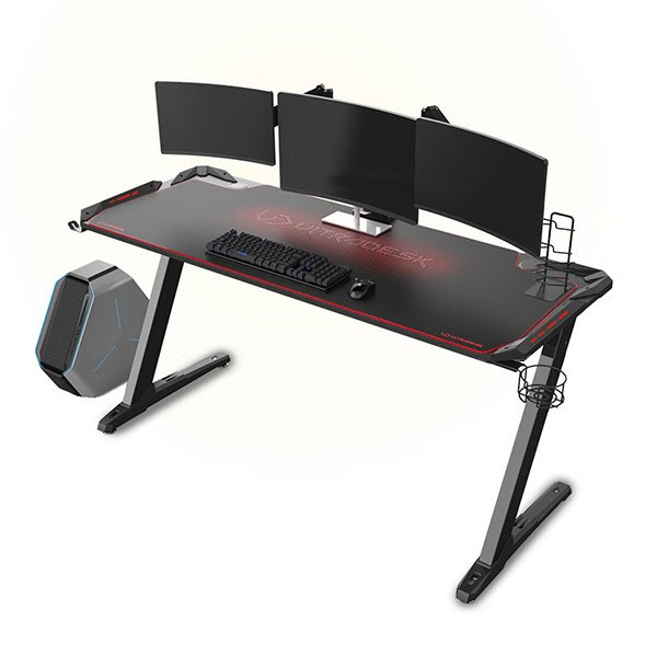 ULTRADESK Herný stôl SPACE XXL RED, 154x61 cm, 78 cm, RGB podsvietenie s dotykovým panelom, s celoplošnou podložkou 