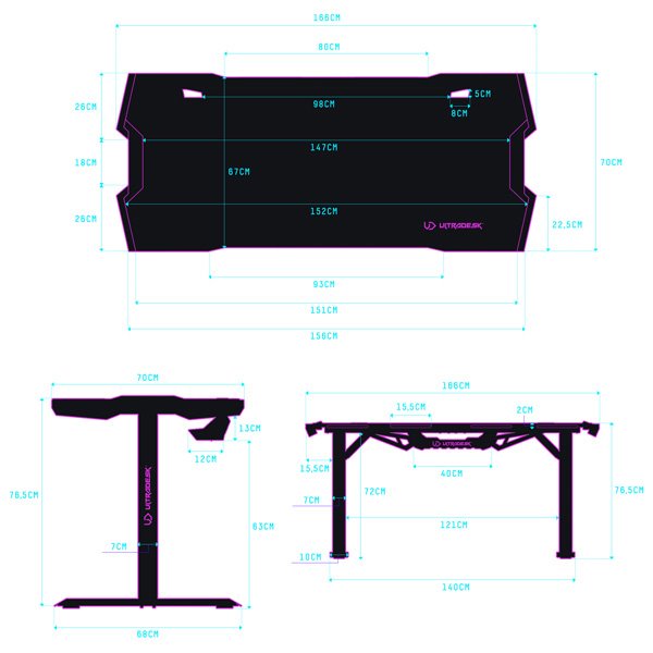 ULTRADESK Herný stôl FORCE - zelený, 166x70 cm, 76.5 cm, s XXL podložkou pod myš, držiak slúchadiel aj nápojov, RGB 