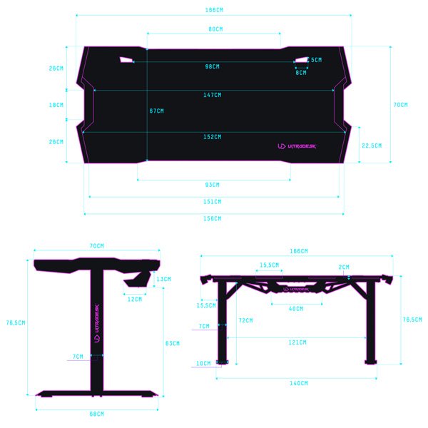 ULTRADESK Herný stôl FORCE - šedý, 166x70 cm, 76.5 cm, s XXL podložkou pod myš, držiak slúchadiel aj nápojov, RGB 