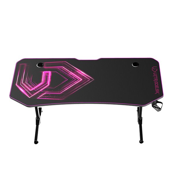 ULTRADESK Herný stôl FRAG XXL PINK, 160 x 75 cm, 75 cm, držiak nápojov a slúchadiel, stojan BEAM, s celoplošnou XXL podl 