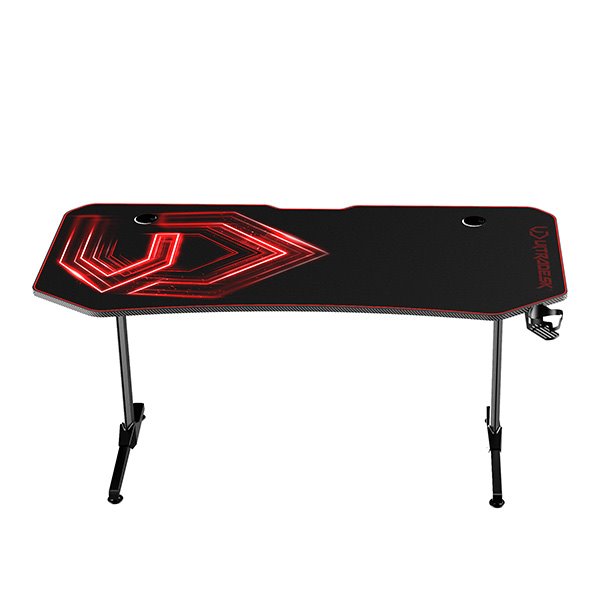 ULTRADESK Herný stôl FRAG XXL RED, 160 x 75 cm, 75 cm, držiak nápojov a slúchadiel, stojan BEAM, s celoplošnou XXL podl. 