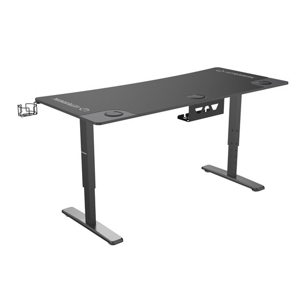 ULTRADESK Herný stôl Ultradesk CRUISER BLACK, 160x70 cm, 66-82 cm, držiak slúchadiel, 3 otvory pre káble, výškovo nastav 