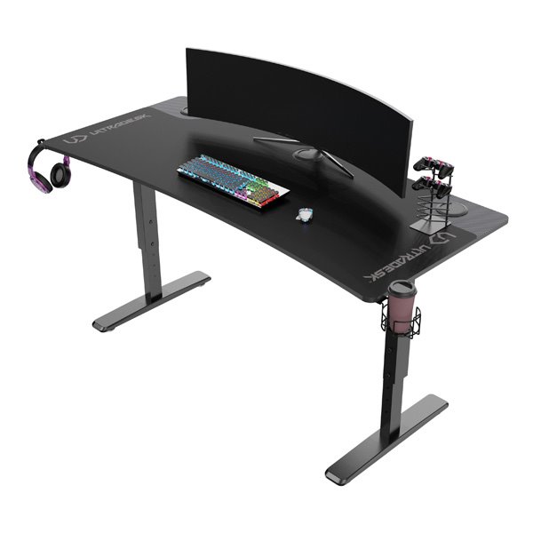 ULTRADESK Herný stôl Ultradesk CRUISER BLACK, 160x70 cm, 66-82 cm, držiak slúchadiel, 3 otvory pre káble, výškovo nastav 