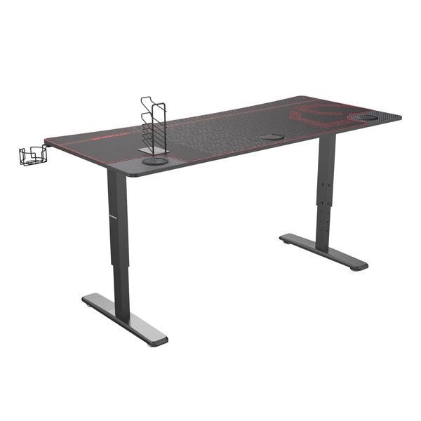 ULTRADESK Herný stôl Ultradesk CRUISER RED, 160x70 cm, 66-82 cm, držiak slúchadiel, 3 otvory pre káble, výškovo nastavit 