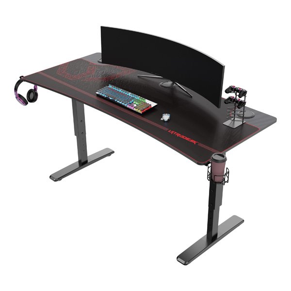 ULTRADESK Herný stôl Ultradesk CRUISER RED, 160x70 cm, 66-82 cm, držiak slúchadiel, 3 otvory pre káble, výškovo nastavit 