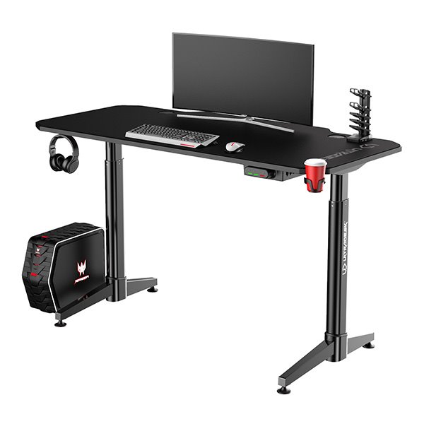 ULTRADESK Herný stôl LEVEL BLACK, 140x66cm, 72-124cm, elektricky nastaviteľná výška, s XXL podložkou pod myš 