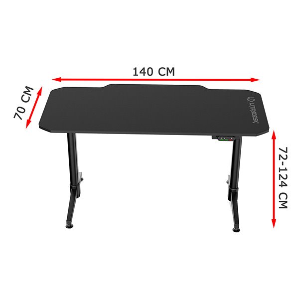 ULTRADESK Herný stôl LEVEL BLACK, 140x66cm, 72-124cm, elektricky nastaviteľná výška, s XXL podložkou pod myš 