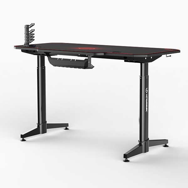 ULTRADESK Herný stôl LEVEL RED, 140x66cm, 72-124cm, elektricky nastaviteľná výška, s XXL podložkou pod myš 