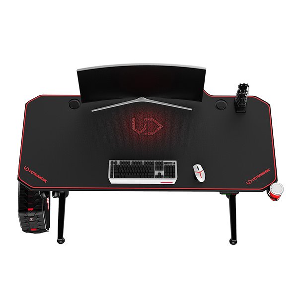 ULTRADESK Herný stôl LEVEL RED, 140x66cm, 72-124cm, elektricky nastaviteľná výška, s XXL podložkou pod myš 