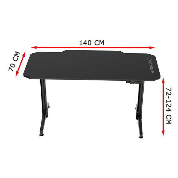 ULTRADESK Herný stôl LEVEL RED, 140x66cm, 72-124cm, elektricky nastaviteľná výška, s XXL podložkou pod myš 