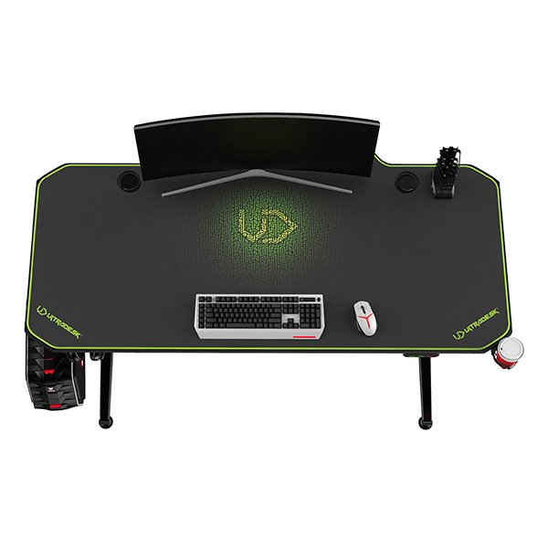 ULTRADESK Herný stôl LEVEL GREEN, 140x66cm, 72-124cm, elektricky nastaviteľná výška, s XXL podložkou pod myš 