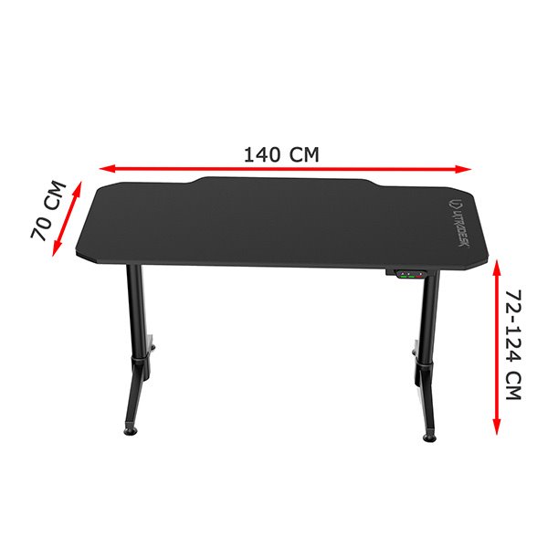 ULTRADESK Herný stôl LEVEL GREEN, 140x66cm, 72-124cm, elektricky nastaviteľná výška, s XXL podložkou pod myš 