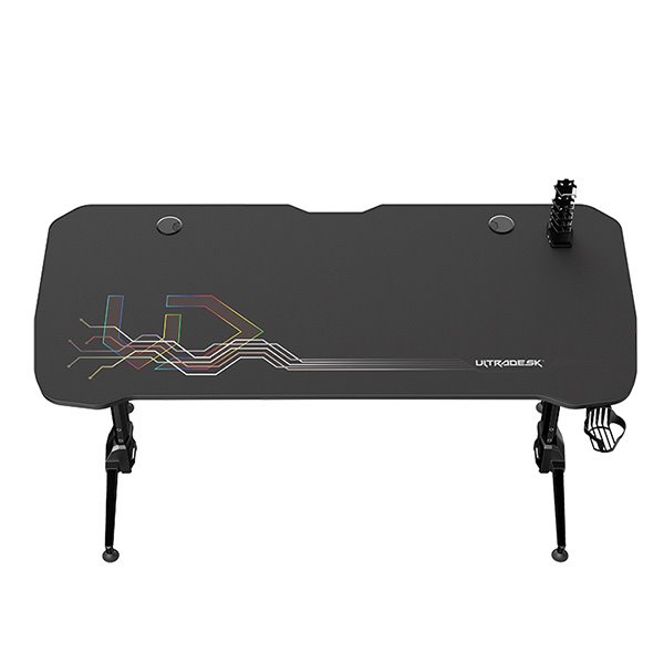 ULTRADESK Herný stôl GRAND BLACK, 160x75 cm, 70-80 cm, 3 úrovne výšky, s XXL podložkou pod myš, držiak slúchadiel 