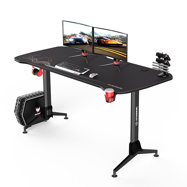 ULTRADESK Herný stôl GRAND BLACK, 160x75 cm, 70-80 cm, 3 úrovne výšky, s XXL podložkou pod myš, držiak slúchadiel 