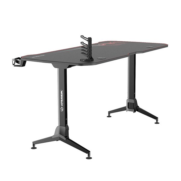 ULTRADESK Herný stôl GRAND RED, 160x75 cm, 70-80 cm, 3 úrovne výšky, s XXL podložkou pod myš, držiak slúchadiel 